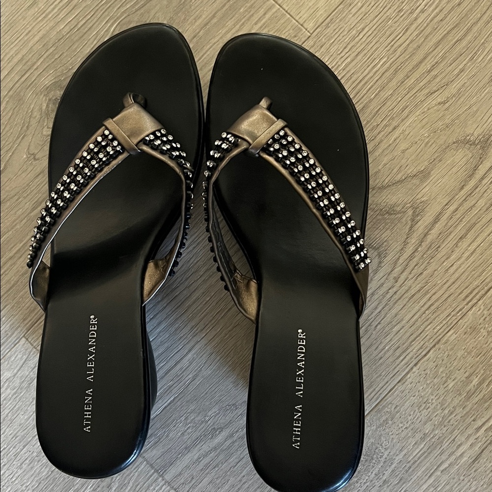 Athena Alexander Black and Gold Embellished Sandals
